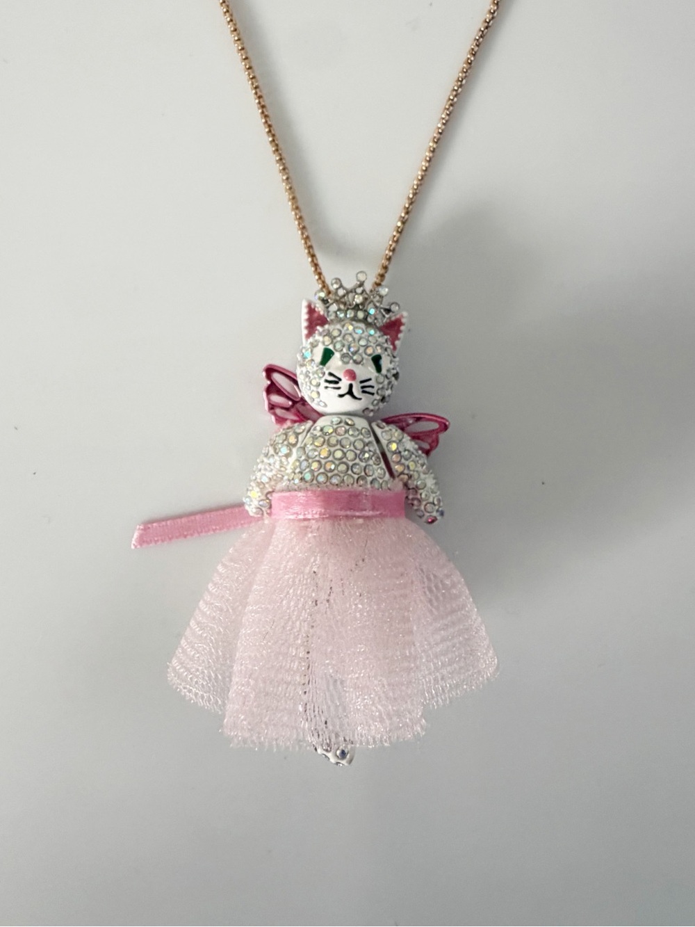 Betsey Johnson Fairy Cat Ballerina Pendant Statement Pull Necklace